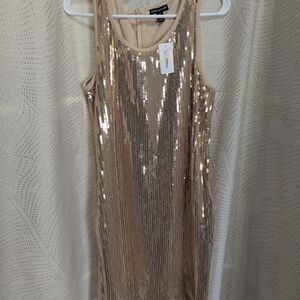 Nina Leonard Cream Dress with Gold Details